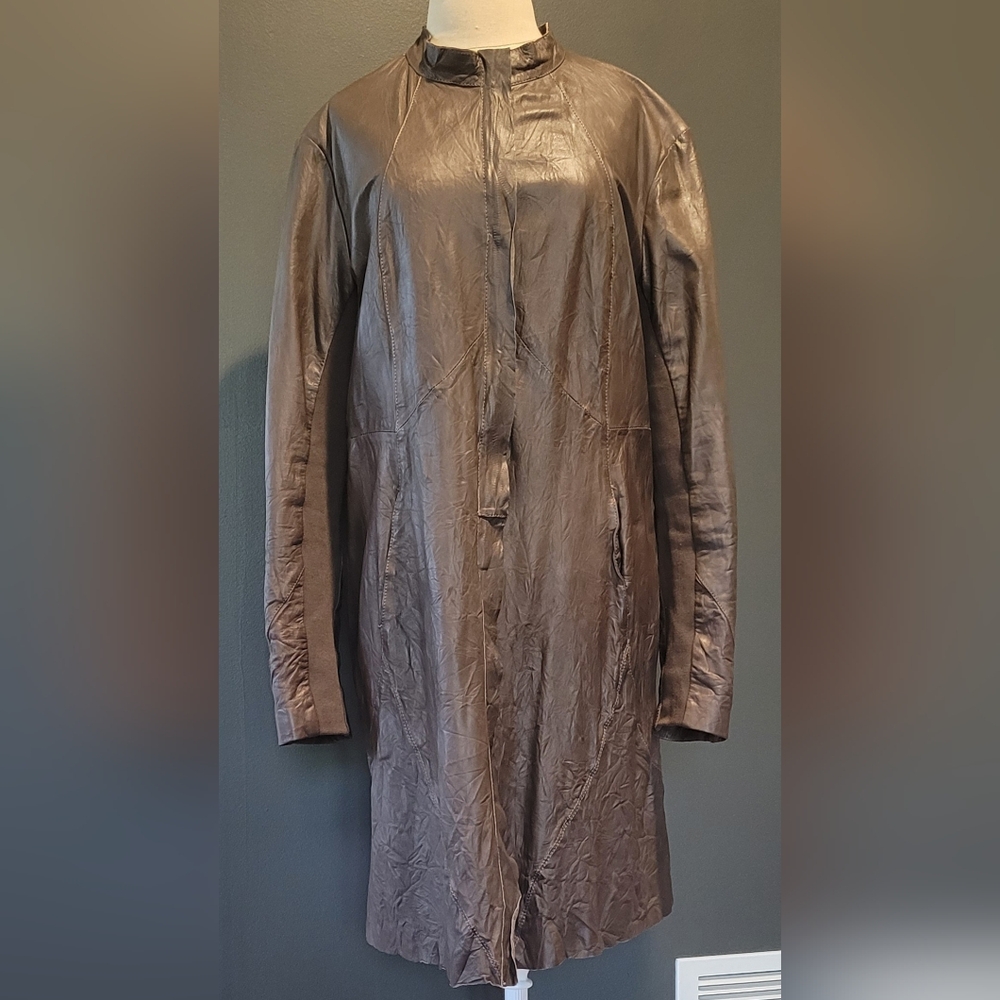 CIGNO NERO Long Leightweight Brown Leather Coat